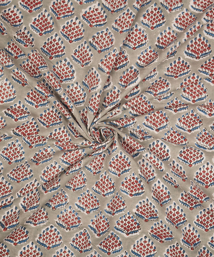 Grey cotton hand block printed sanganeri fabric