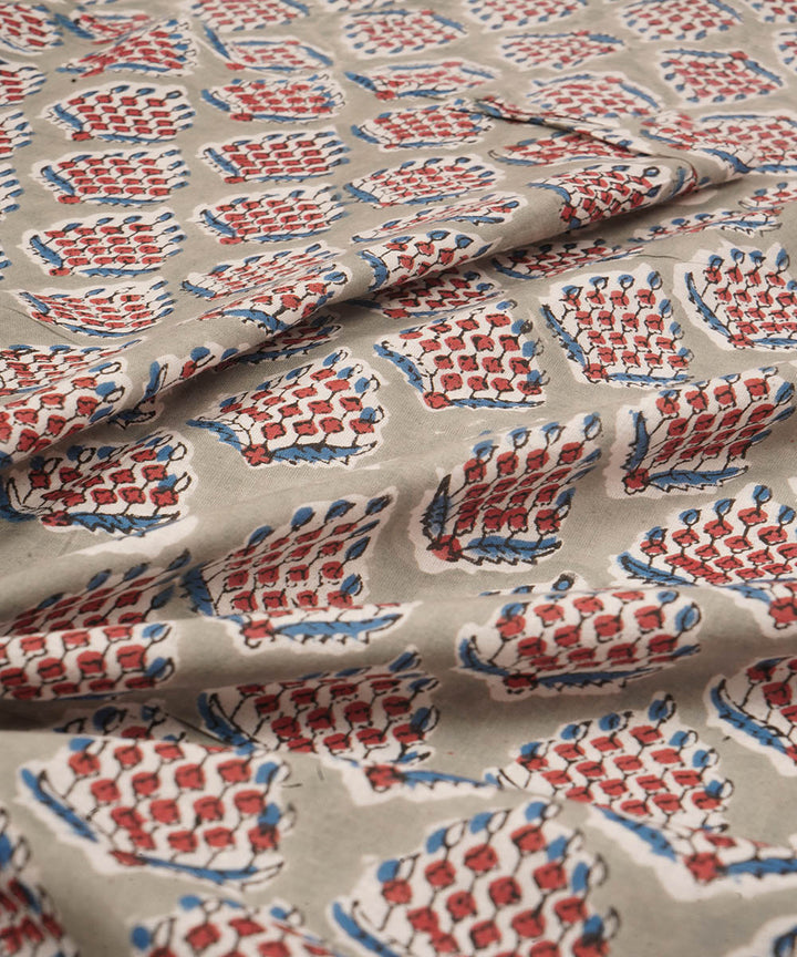 Grey cotton hand block printed sanganeri fabric