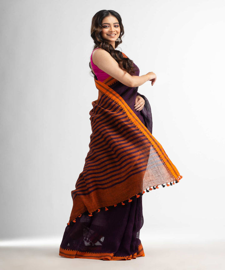 Purple handwoven bengal linen saree