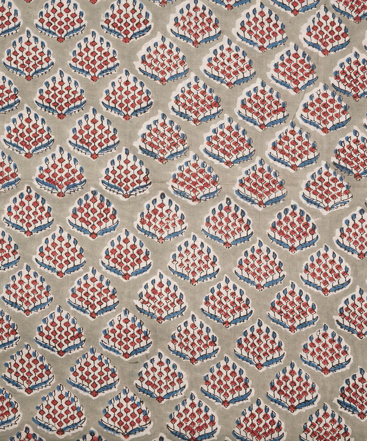 Grey cotton hand block printed sanganeri fabric