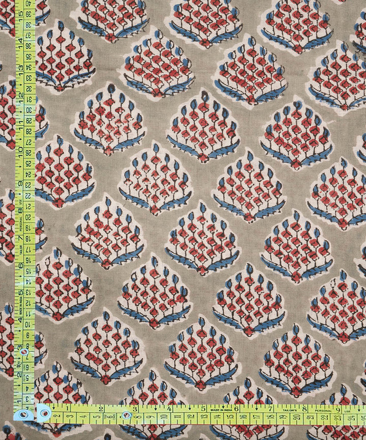 Grey cotton hand block printed sanganeri fabric