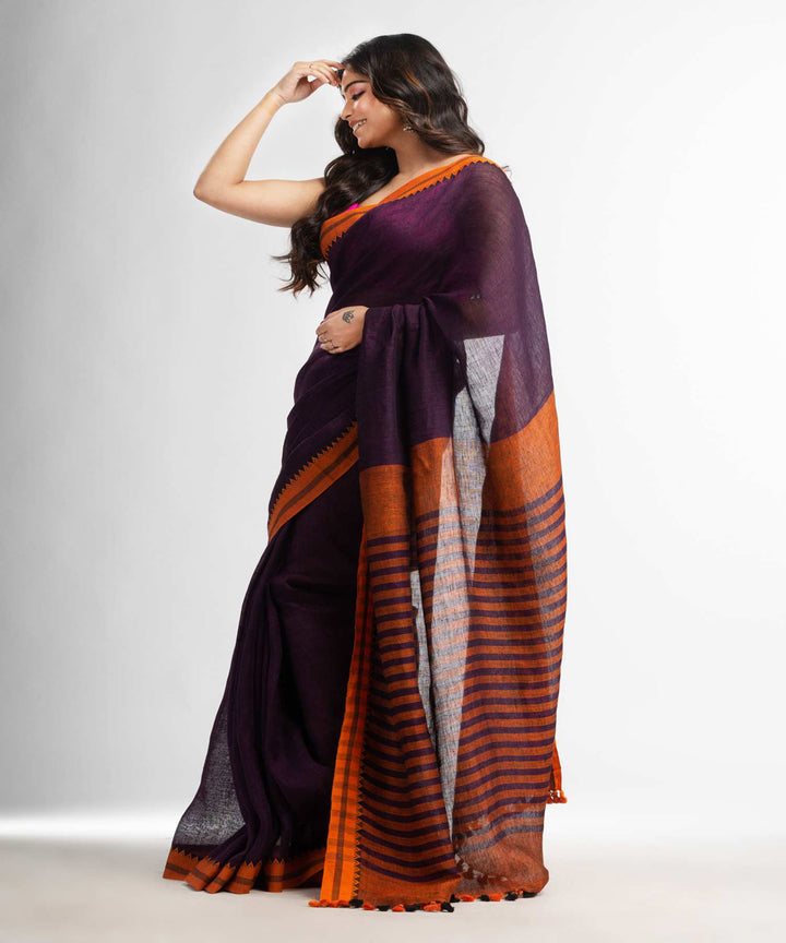 Purple handwoven bengal linen saree