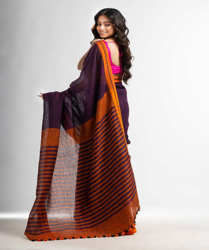Purple handwoven bengal linen saree