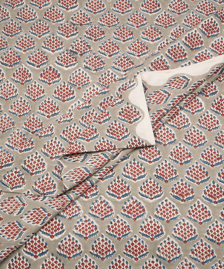 Grey cotton hand block printed sanganeri fabric