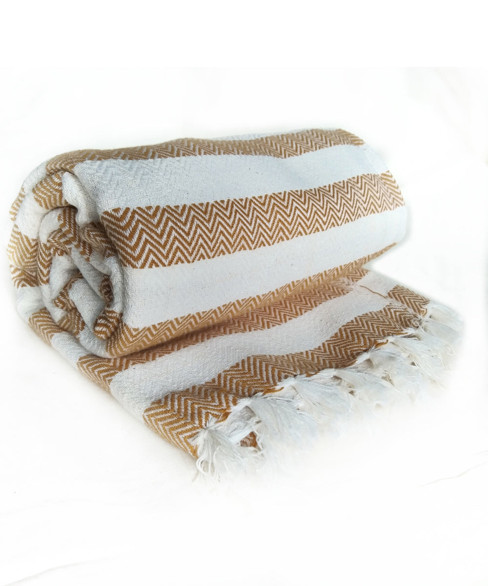 Beige white stripe handwoven cotton towel