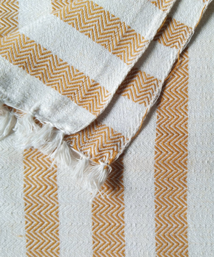 Beige white stripe handwoven cotton towel