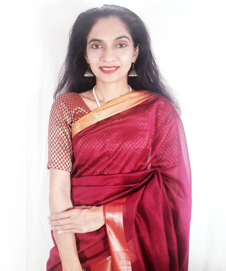 Dark magenta handwoven silk maheshwari saree