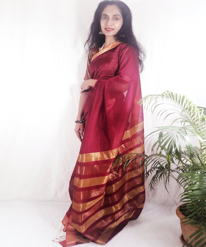 Dark magenta handwoven silk maheshwari saree