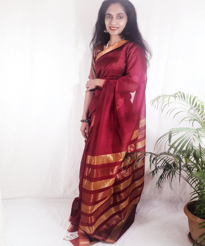 Dark magenta handwoven silk maheshwari saree