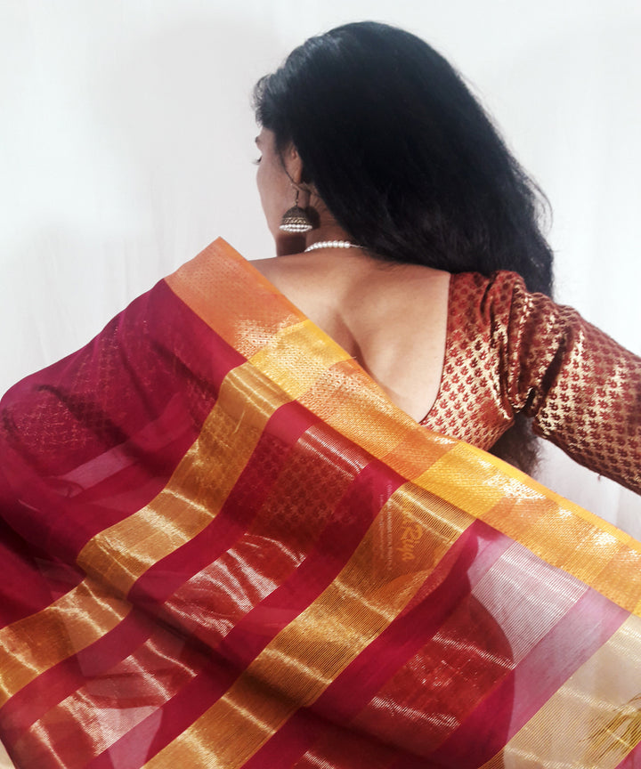Dark magenta handwoven silk maheshwari saree