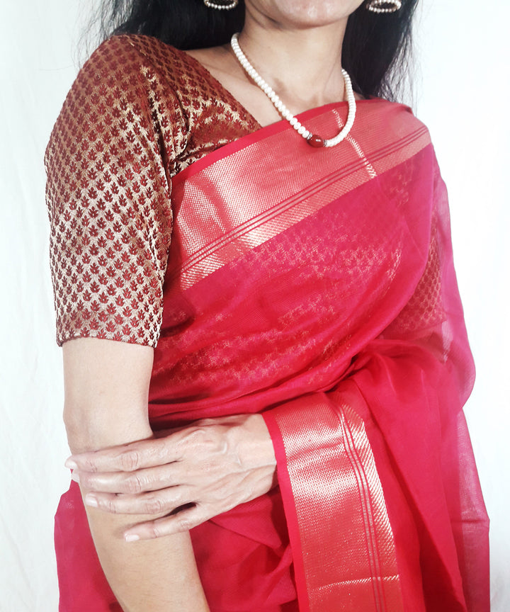 Red orange handwoven silk maheshwari saree