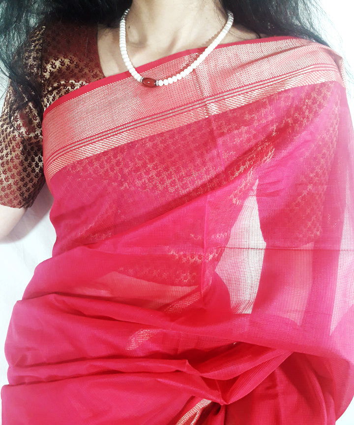 Red orange handwoven silk maheshwari saree