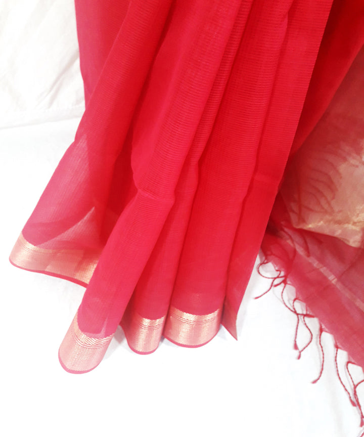 Red orange handwoven silk maheshwari saree