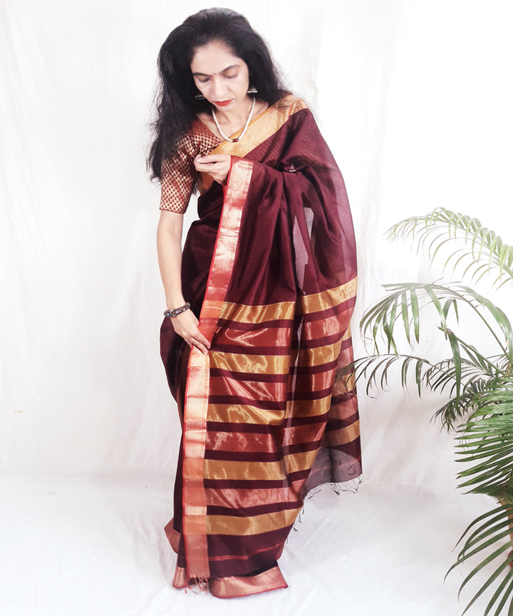 Dark burgundy purple handwoven silk maheshwari saree