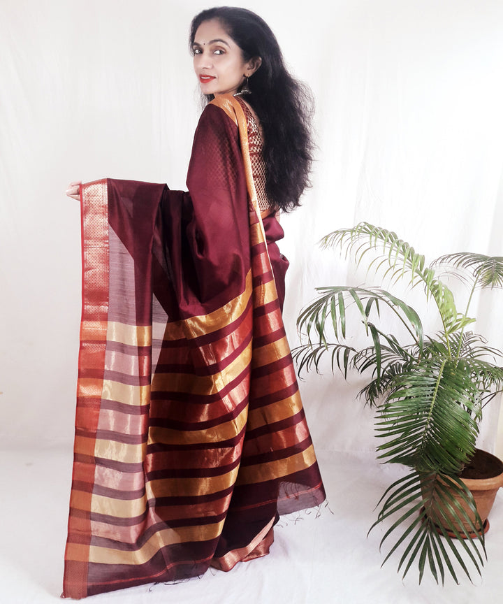 Dark burgundy purple handwoven silk maheshwari saree