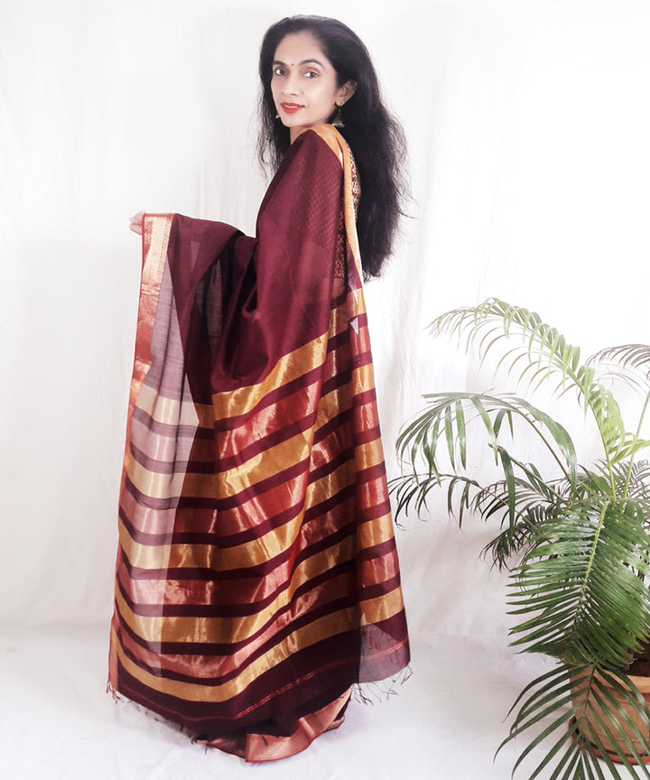 Dark burgundy purple handwoven silk maheshwari saree