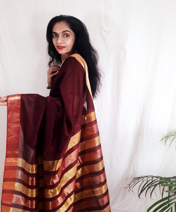 Dark burgundy purple handwoven silk maheshwari saree