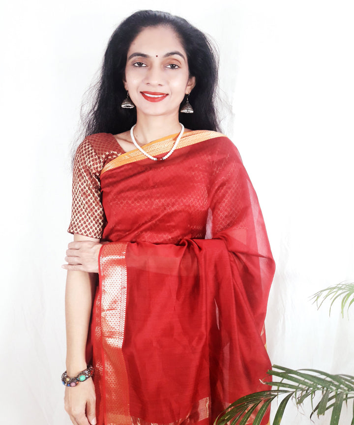 Red handwoven silk maheshwari saree