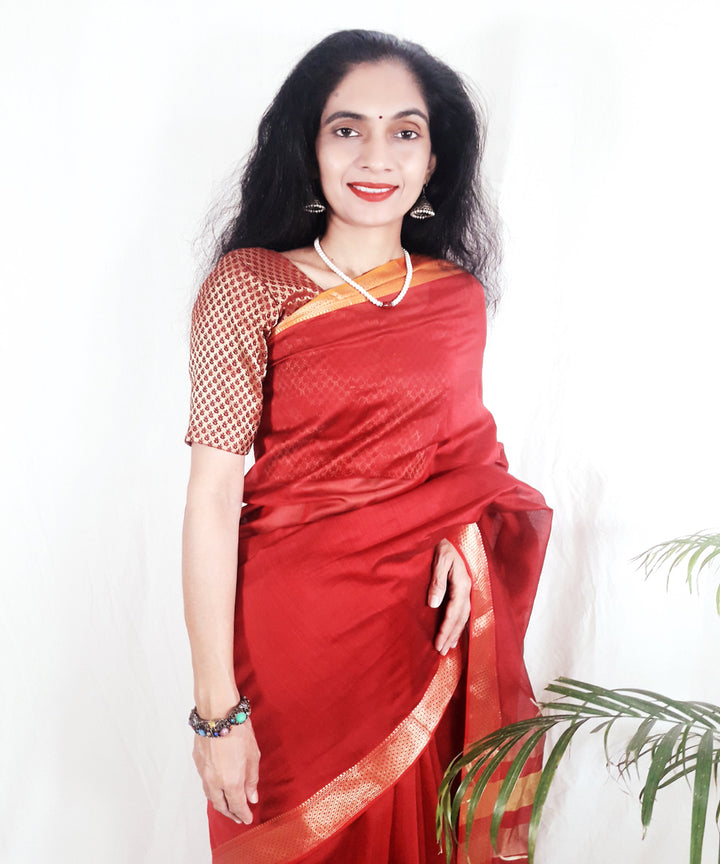 Red handwoven silk maheshwari saree