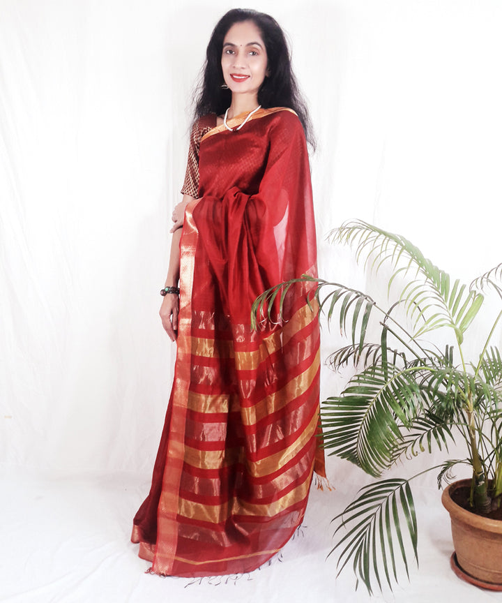 Red handwoven silk maheshwari saree