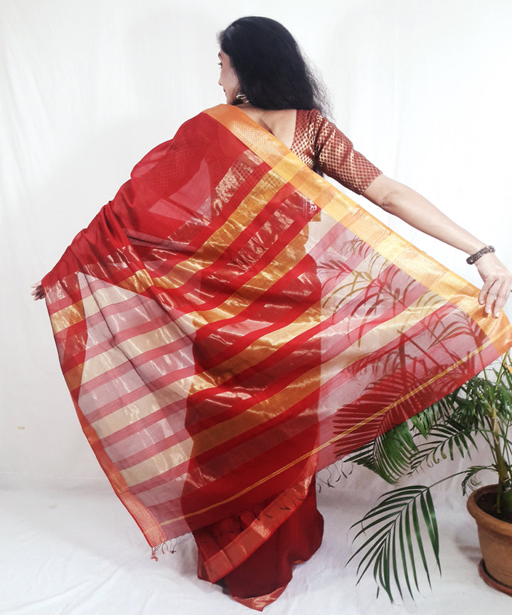 Red handwoven silk maheshwari saree