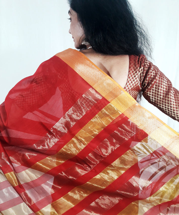 Red handwoven silk maheshwari saree