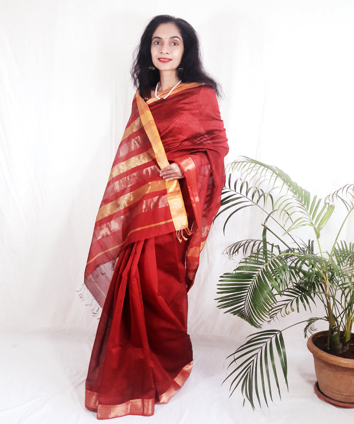 Red handwoven silk maheshwari saree