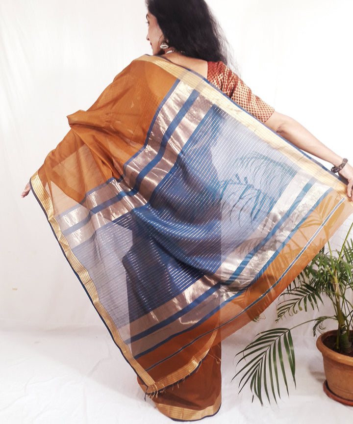 Brown handwoven silk maheshwari saree