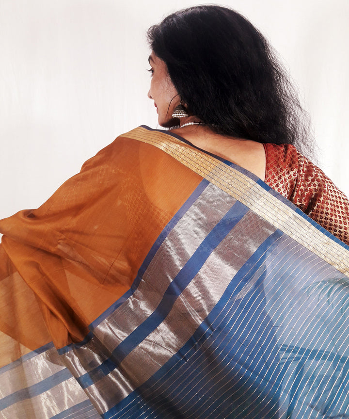 Brown handwoven silk maheshwari saree