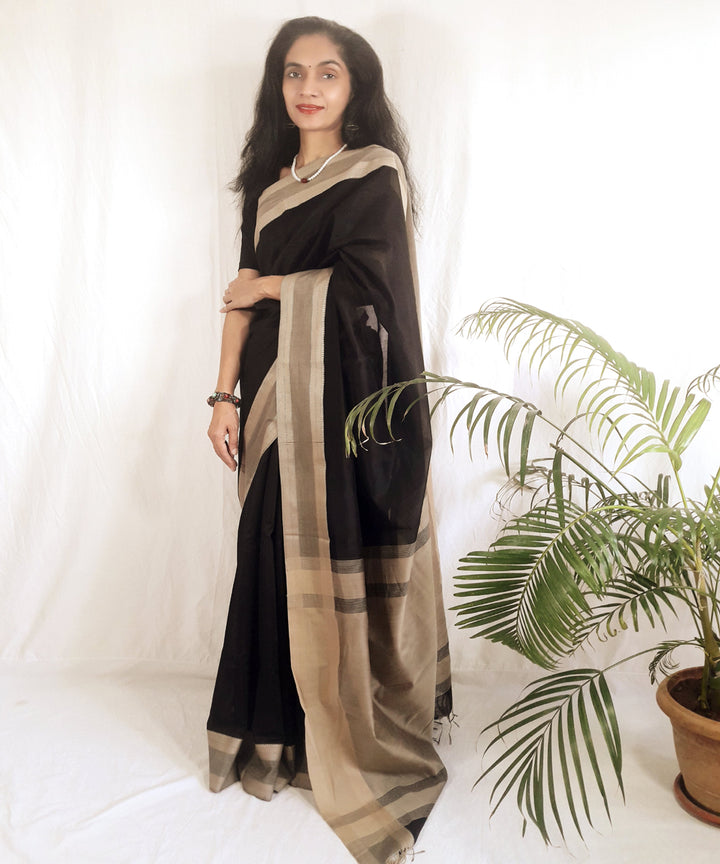 Black handwoven silk maheshwari saree
