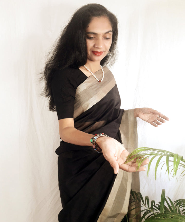 Black handwoven silk maheshwari saree