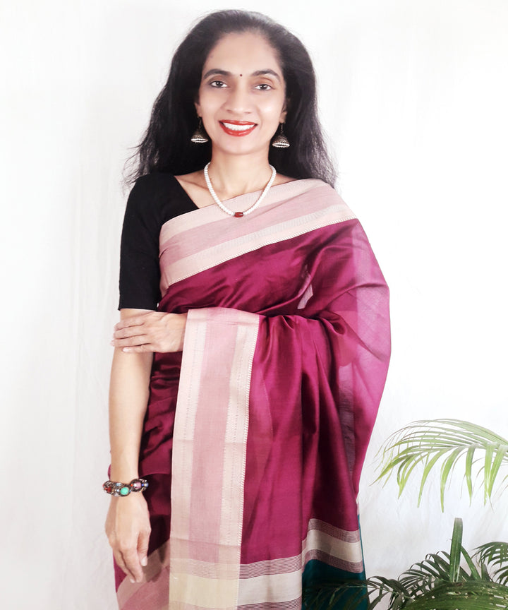 Pink magenta handwoven silk maheshwari saree