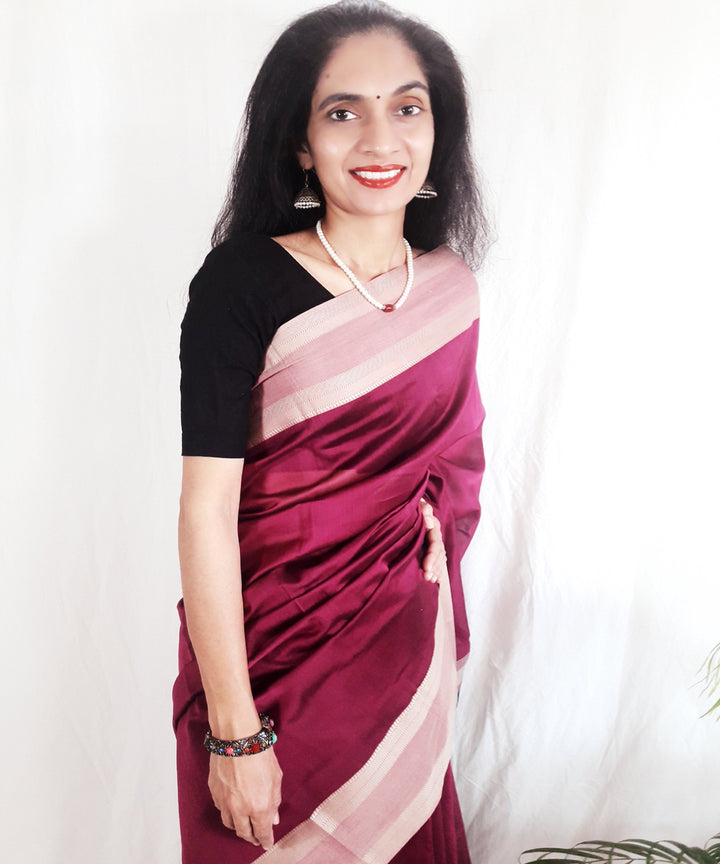 Pink magenta handwoven silk maheshwari saree
