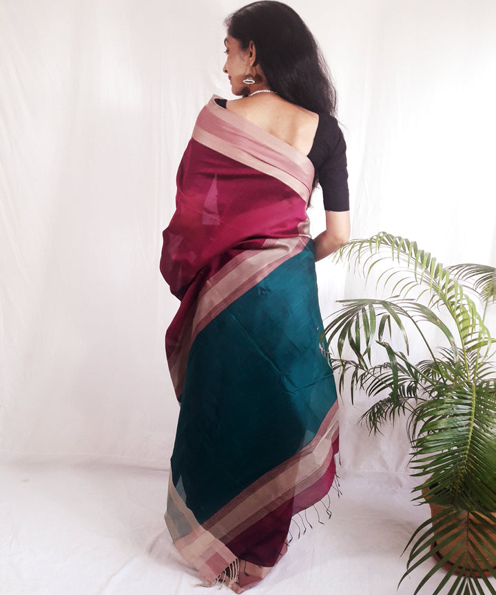 Pink magenta handwoven silk maheshwari saree