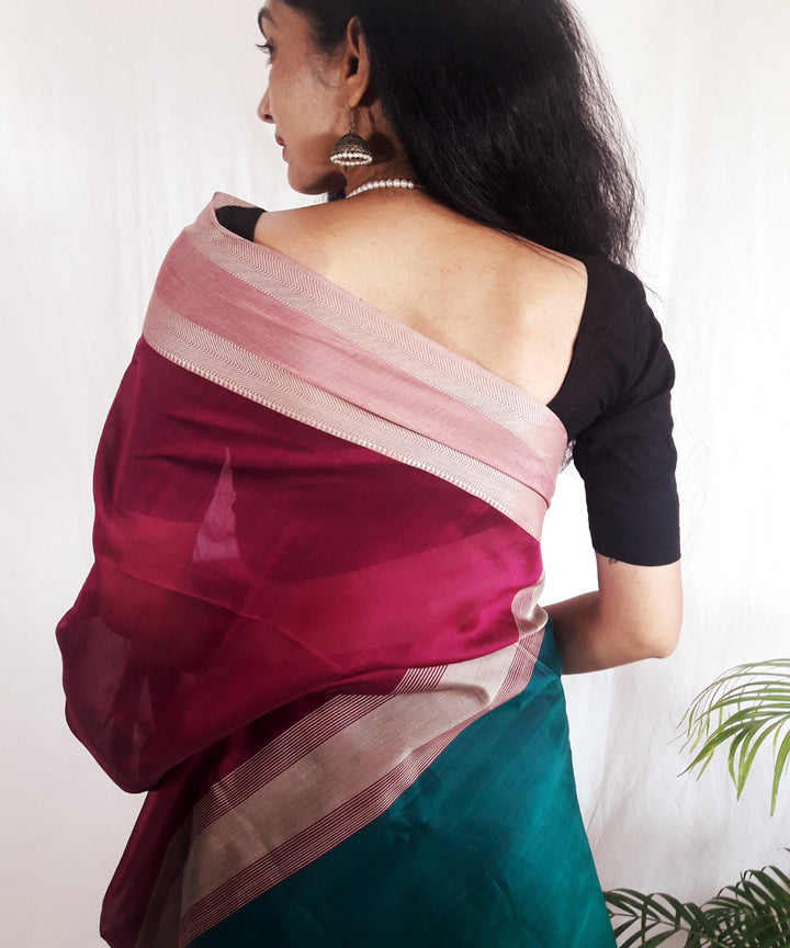 Pink magenta handwoven silk maheshwari saree