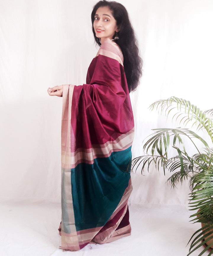 Pink magenta handwoven silk maheshwari saree