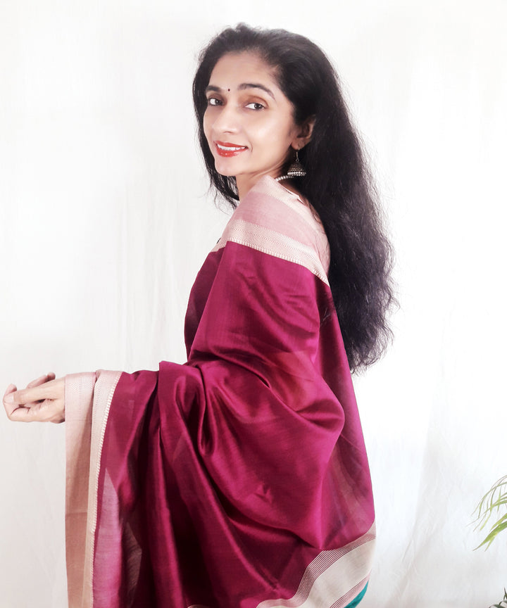 Pink magenta handwoven silk maheshwari saree