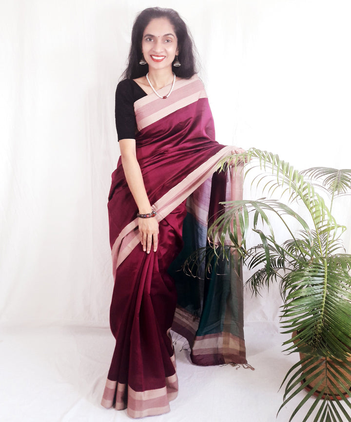 Pink magenta handwoven silk maheshwari saree