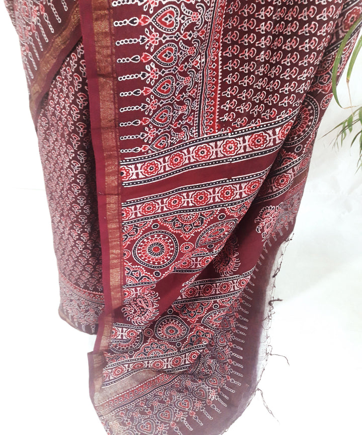 Dark onion purple block print silk ajrakh saree