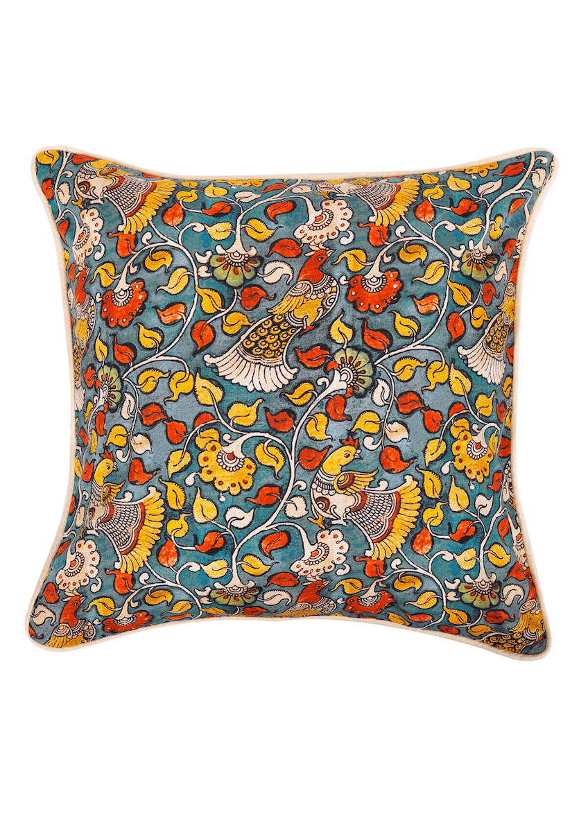 Multicolor handpainted kalamkari cotton cushion cover