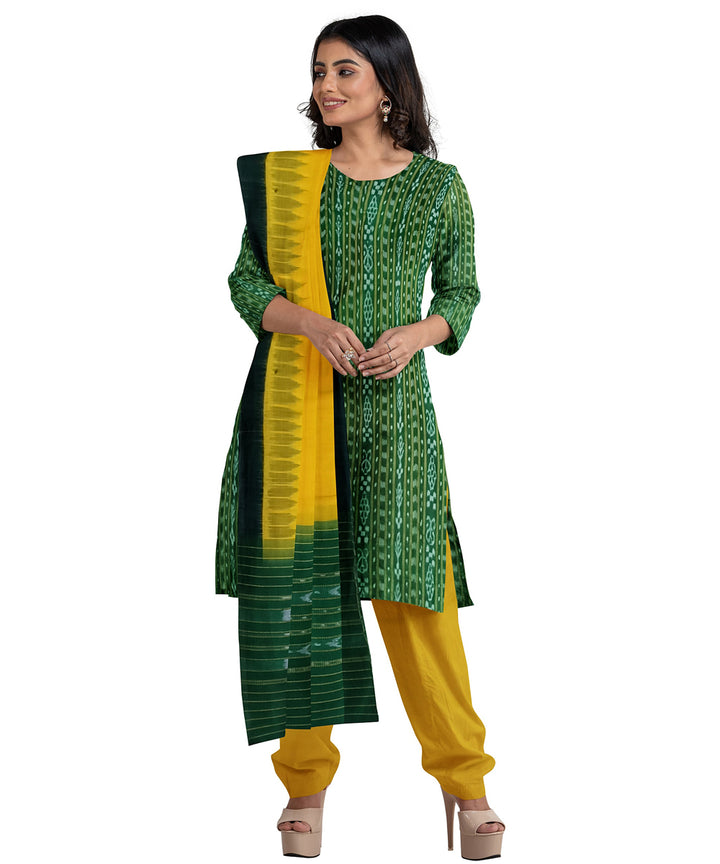 Dark green yellow handwoven cotton nuapatna dress material
