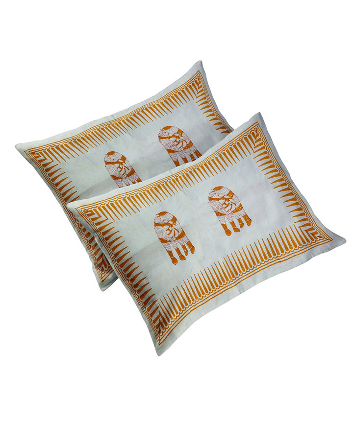 White orange hand block printed king size cotton double bedsheet