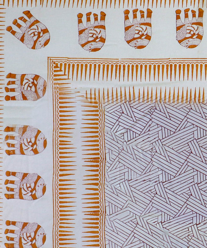 White orange hand block printed king size cotton double bedsheet