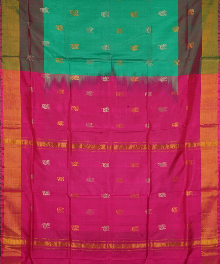 Dark green pink silk handloom uppada saree