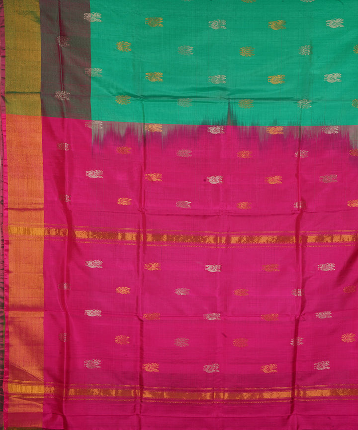 Dark green pink silk handloom uppada saree