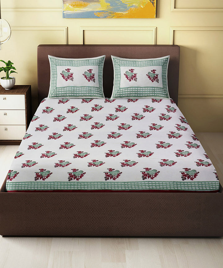 White brown block printed king size cotton double bedsheet