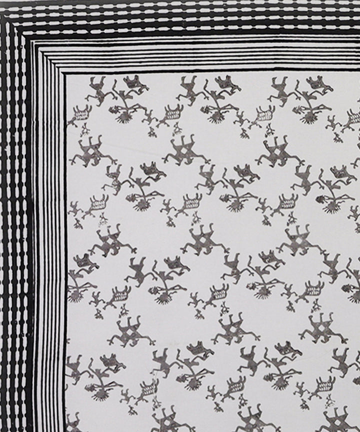 White black hand block printed king size cotton double bedsheet