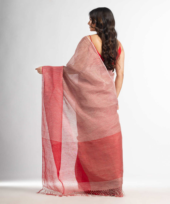 Red handloom bengal linen saree