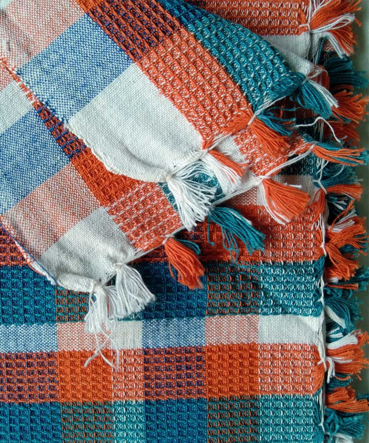 Multicolor checks handwoven cotton towel