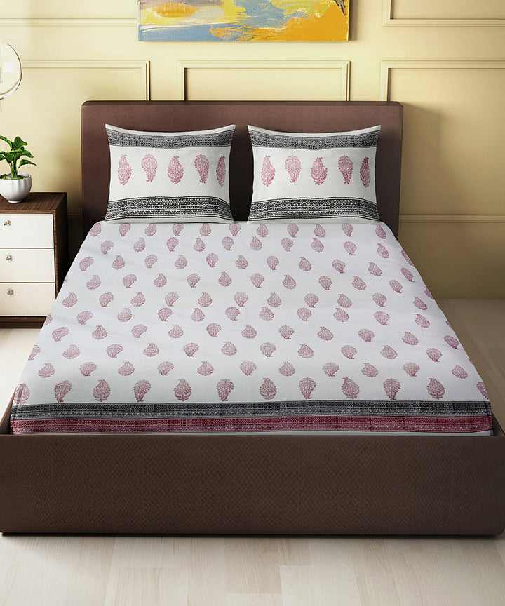 White red hand block printed king size cotton double bedsheet